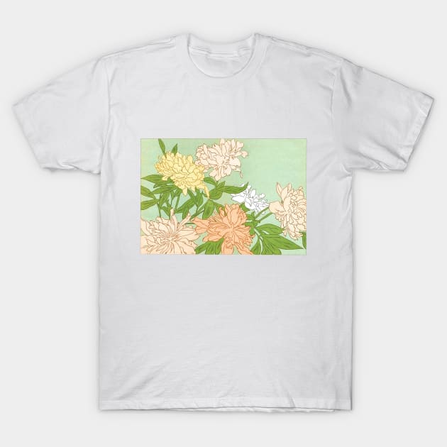 Vintage Victoriana Botanical Chrysanthemum Illustration Design T-Shirt by DankFutura